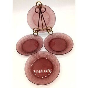 Vintage Forte Crisa Purple Amethyst Mexican Glass Set Of Four 7" Salad Plates